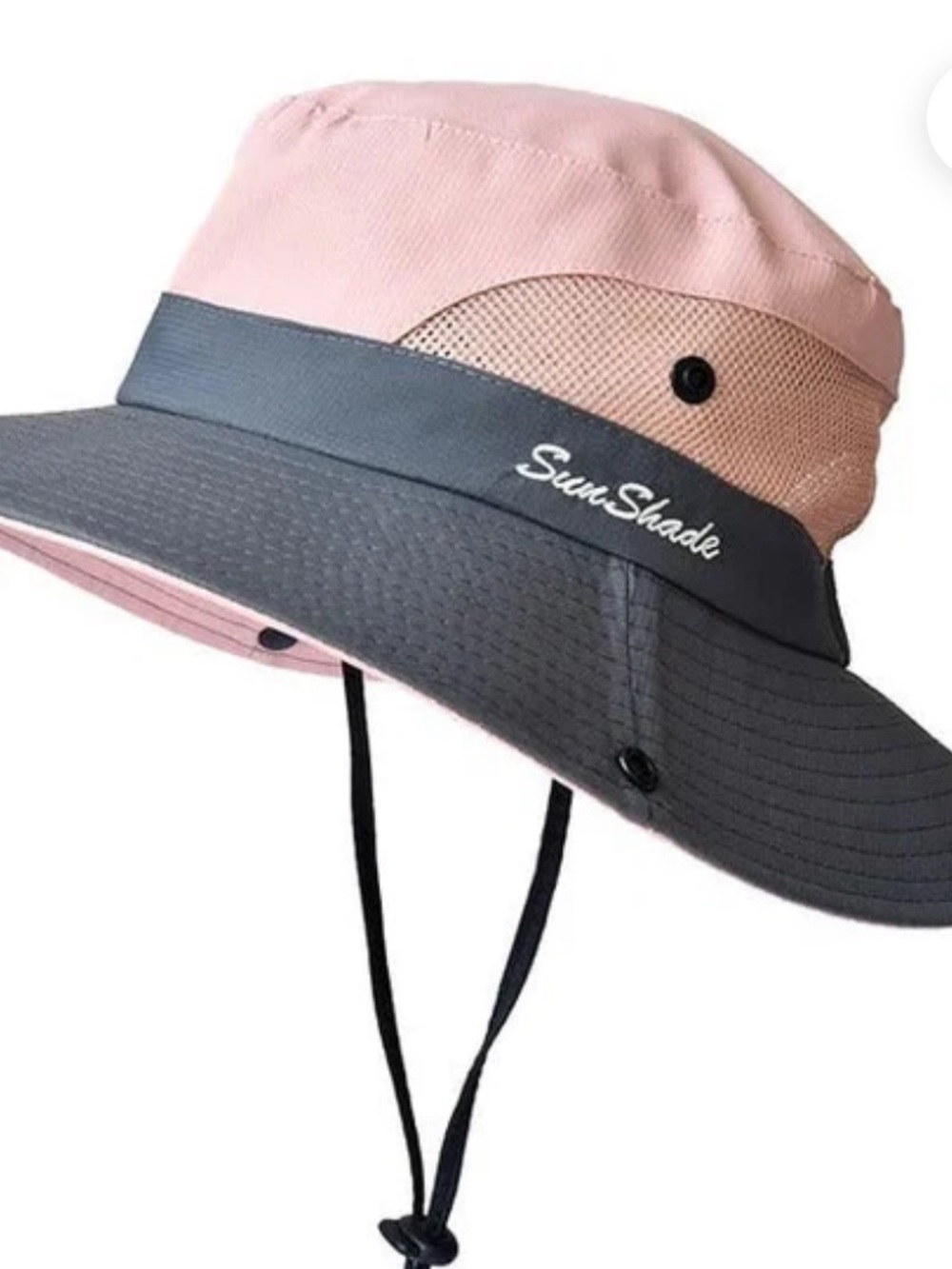 Womens Pink and Gray Sun Hat with Chin Strap